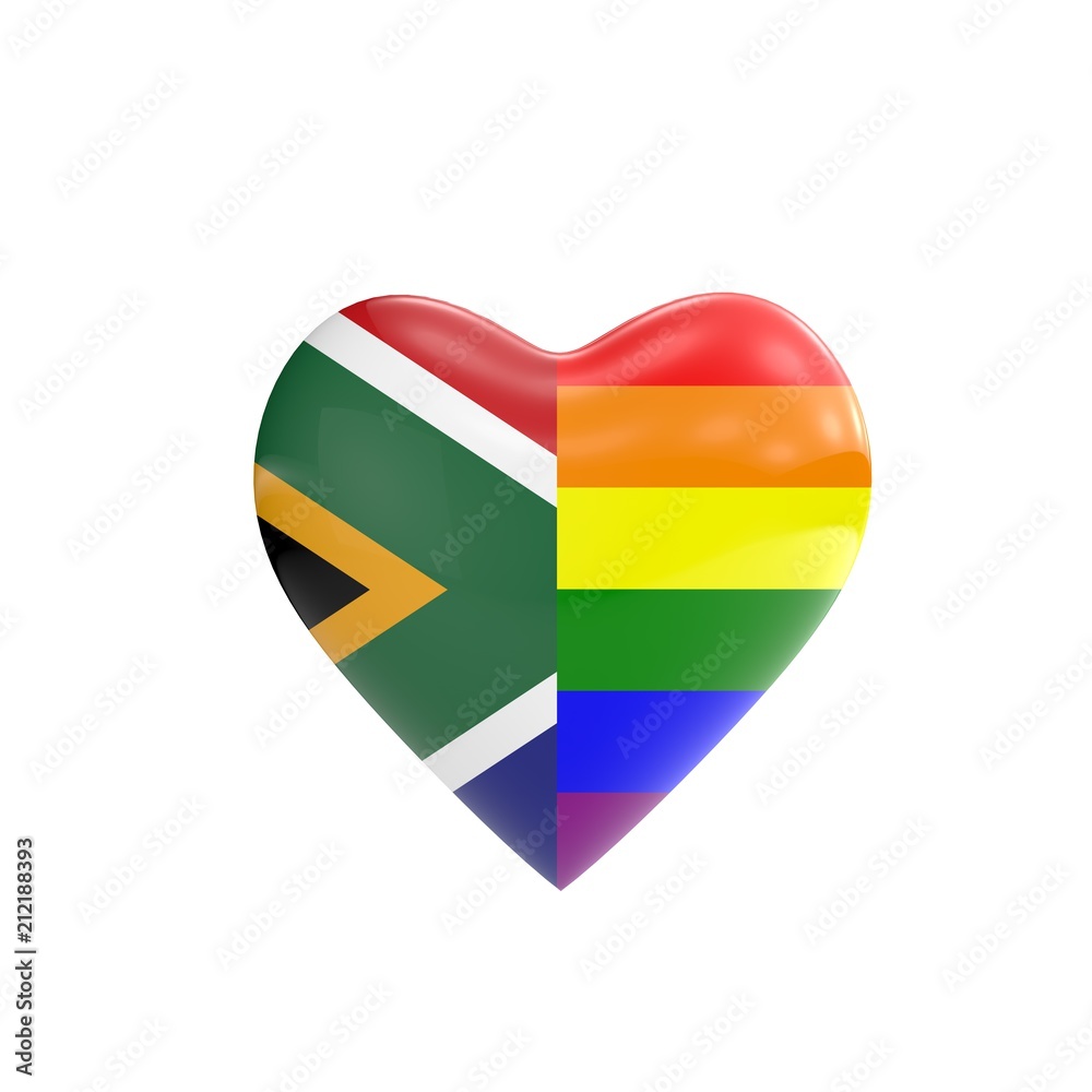 South Africa flag and gay LGBT rainbow flag heart shape. Gay rights  concept. 3D Rendering Иллюстрация Stock | Adobe Stock