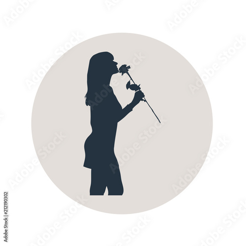 Icono plano silueta mujer con flor en circulo gris