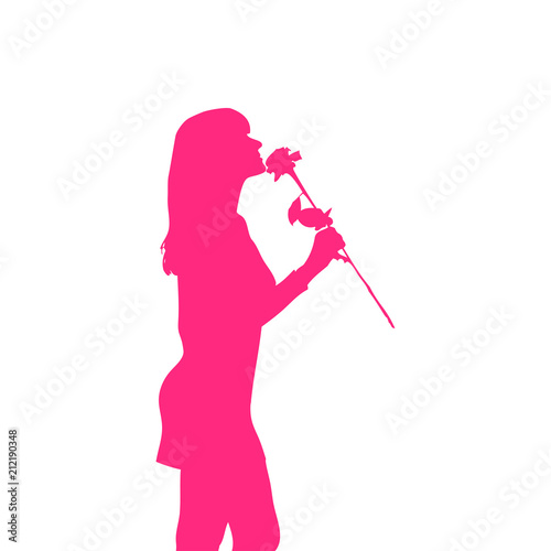 Icono plano silueta mujer con flor en color rosa