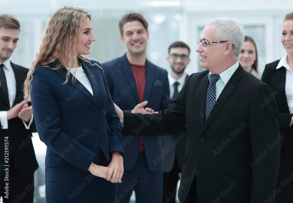 happy business woman and senior business partner happy business woman and senior business partner