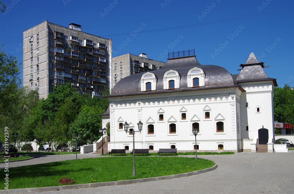 MOSCOW, RUSSIA - May, 2018: Building on the territory of the Saint Seraphim of Sarov churches in Moscow. North Medvedkovo