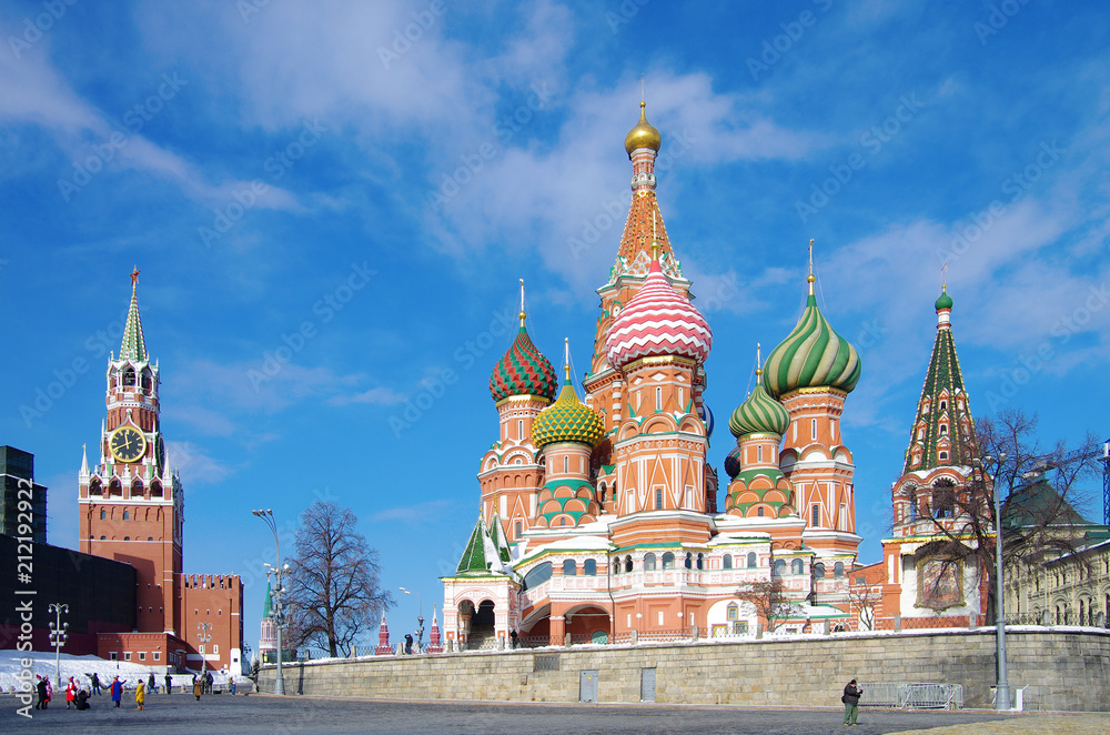 MOSCOW, RUSSIA - February, 2018: Saint Basil's Cathedral, is a church in the Red Square in Moscow MOSCOW, RUSSIA - February, 2018: Saint Basil's Cathedral, is a church in the Red Square in Moscow
