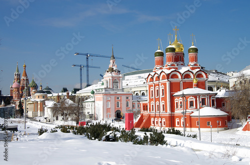 MOSCOW, RUSSIA - FEBRUARY 2018: View on Cathedral of the icon of the Mother of God "Sign" of the former Znamensky monastery on winter season