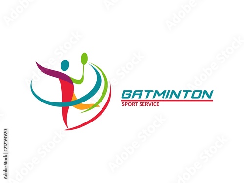 Modern abstract Passionate Badminton Player In Action Logo  Aggressive Jumping Smash  vector illustration