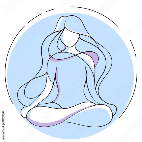 Yoga  Icon - Silhouette of a Young Woman  sitting in Lotus Position