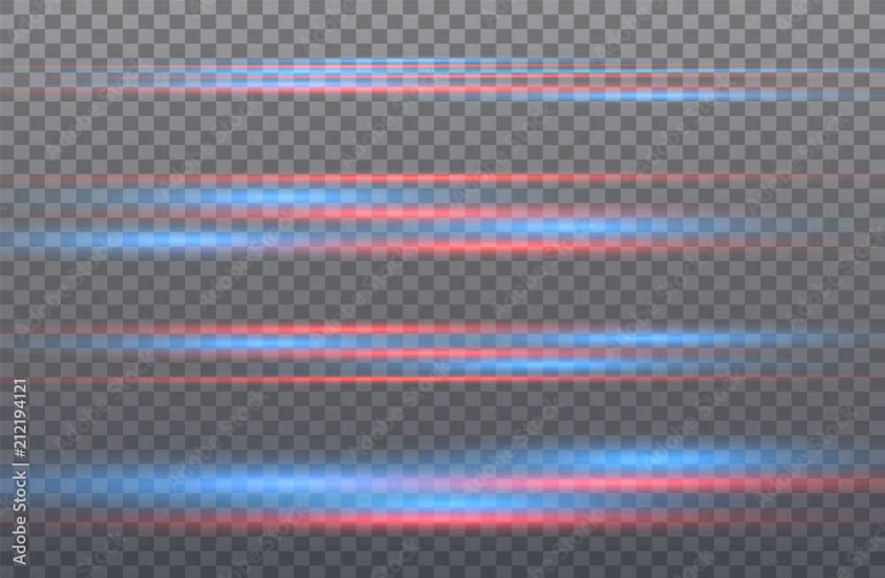 Vector red and blue special effect. Luminous stripes on a transparent background. Beautiful glow glow and spark.particle motion. - obrazy, fototapety, plakaty 