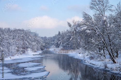 Winter landscape with river Yauza in Moscow