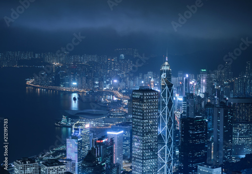 Hong Kong city night on top view from Victoria Peak.