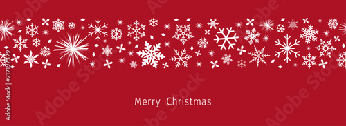 Christmas border. Seamless snowflake border for Christmas card.  Merry xmas snow flake pattern design vector.