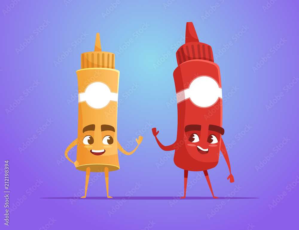 Ketchup and mustard waving hand Ketchup and mustard waving hand