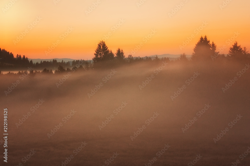 Gorgeous sunrise over neadow in Transylvania