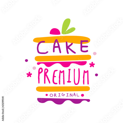 Cake premium original logo design, label for confectionery, candy shop, restaurant, bar, cafe, menu, sweet store vector Illustration on a white background