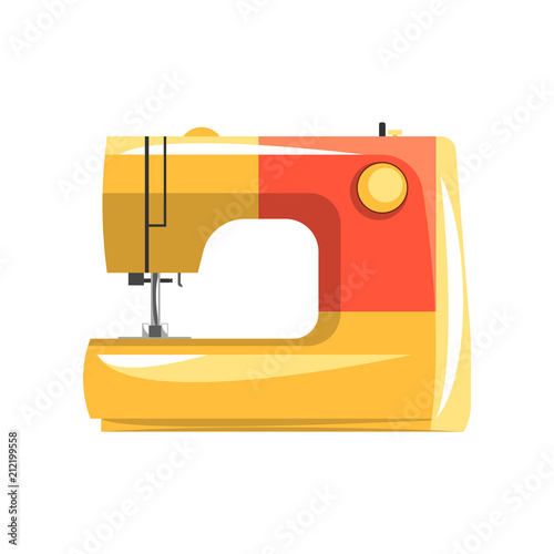 Orange modern electronic sewing machine, dressmakers equipment vector Illustration on a white background