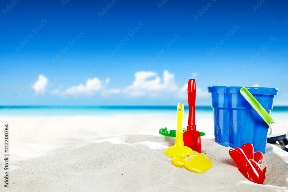 summer toys on beach and free space summer toys on beach and free space