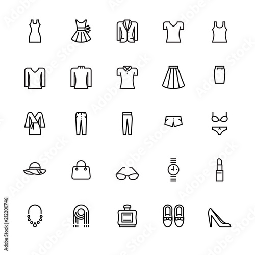 Women’s clothing and personal accessories, icons ,vector and illustration