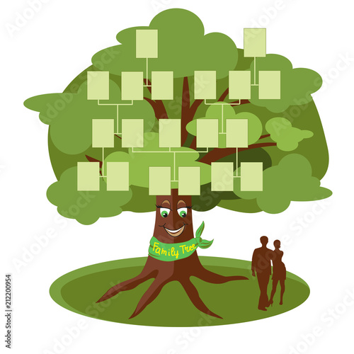 Family tree template with empty frames for photos. Vector illustration.
