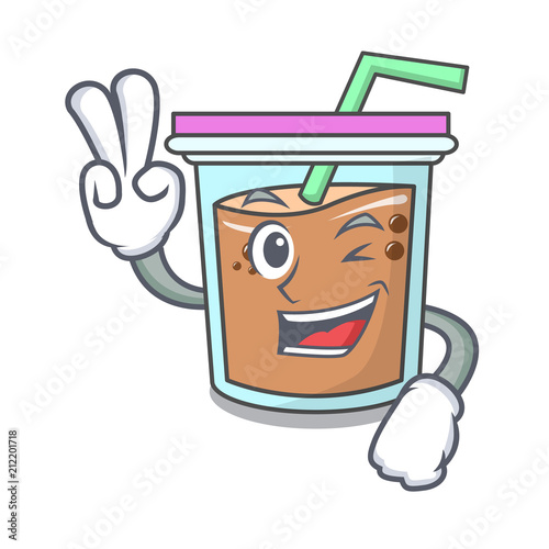 Two finger bubble tea character cartoon