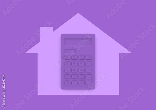 Calculator inside house home buying and mortgage minimalist concept