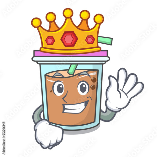 King bubble tea mascot cartoon
