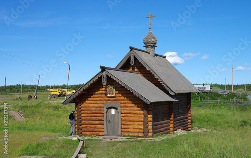 SOLOVKI, REPUBLIC OF KARELIA, RUSSIA - August, 2017: Wooden Chapel on the Great Solovetsky Island