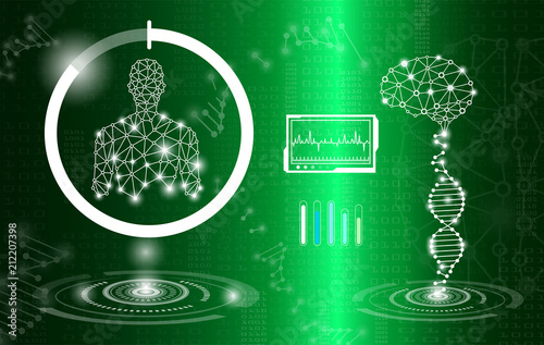 abstract background technology concept in green light,human body heal,technology modern medical science in future and global international medical with tests analysis clone DNA human
