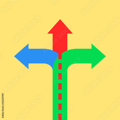 Three arrows pointing in different directions. Choose the way concept. Vector