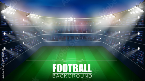 Football match. World championship stadium 3d vector background. Soccer poster template.