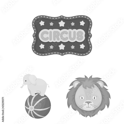 Circus and attributes monochrome icons in set collection for design. Circus Art vector symbol stock web illustration.