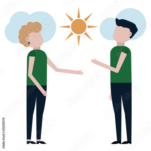 A guy and a girl are admiring the sunny day