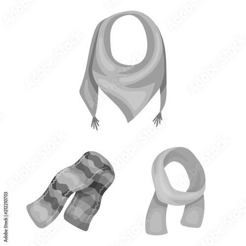 Scarf and Shawl monochrome icons in set collection for design.Clothes and Accessory vector symbol stock web illustration.