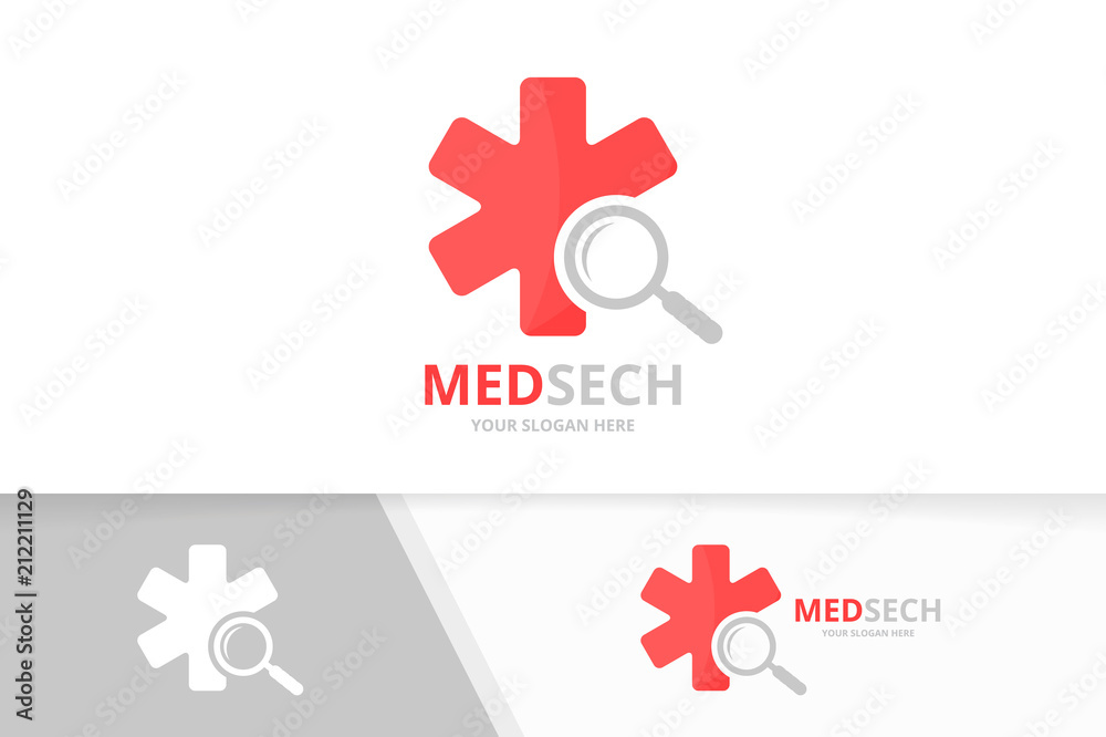 Vector ambulance and loupe logo combination. Medic and magnifying symbol or icon. Unique emergency and search logotype design template. Vector ambulance and loupe logo combination. Medic and magnifying symbol or icon. Unique emergency and search logotype design template.