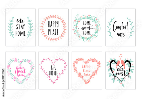 Home quotes, wall art prints, vector set
