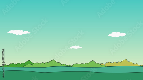 Nature landscape and sky background vector illustration.Spring landscape  vector background.Cartoon Meadow scene .
