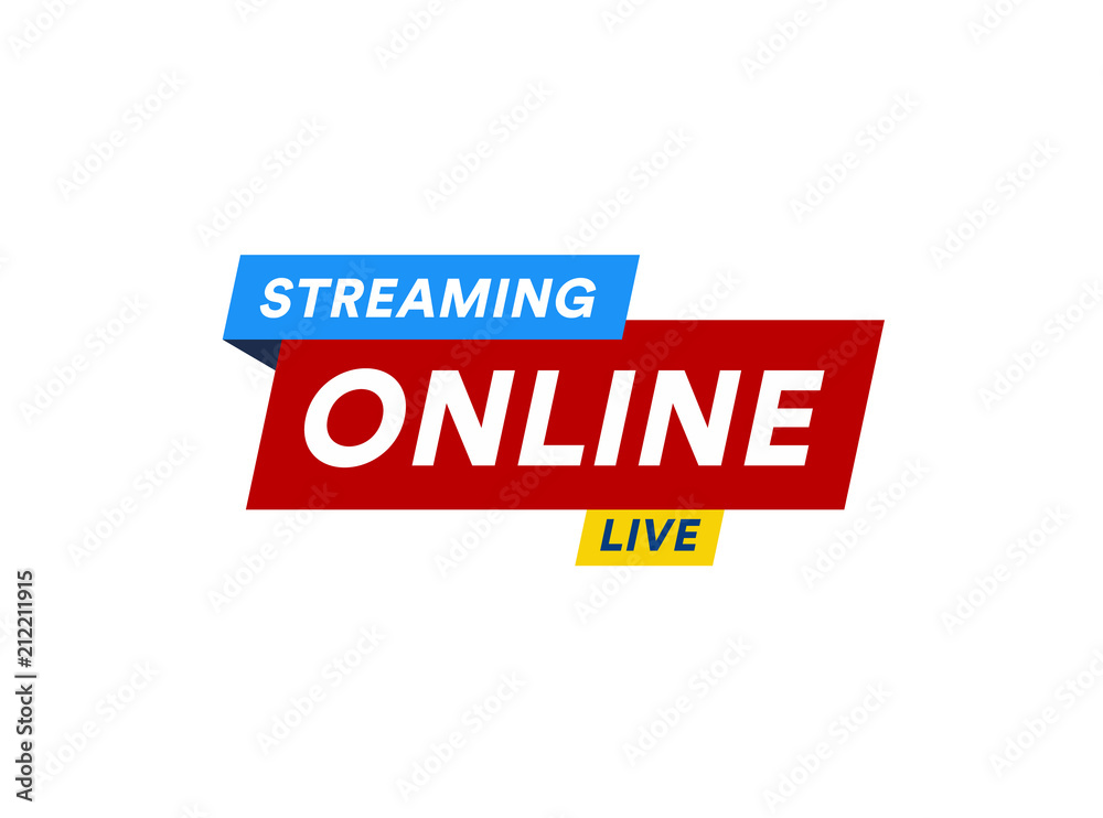 Online Streaming logo, live video stream icon, digital online internet TV banner design, broadcast button, play media content button, vector illustration on white background Online Streaming logo, live video stream icon, digital online internet TV banner design, broadcast button, play media content button, vector illustration on white background