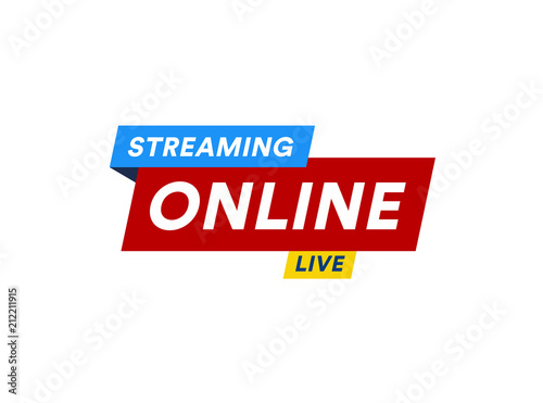 Online Streaming logo, live video stream icon, digital online internet TV banner design, broadcast button, play media content button, vector illustration on white background