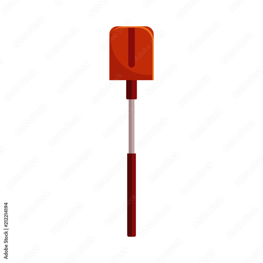 Hand shovel for industrial and farming works - tool for digging, lifting and moving bulk materials isolated on white background. Agricultural equipment in flat vector illustration. Hand shovel for industrial and farming works - tool for digging, lifting and moving bulk materials isolated on white background. Agricultural equipment in flat vector illustration.