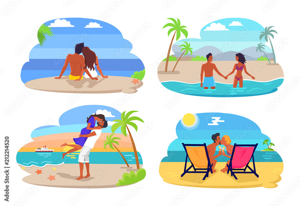 Couple Seaside Collection Vector Illustration