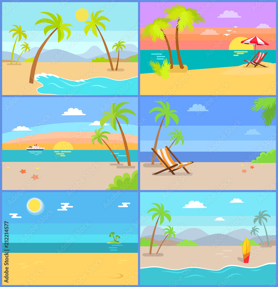 Tropical Summer Vector Illustrations Set Mountains