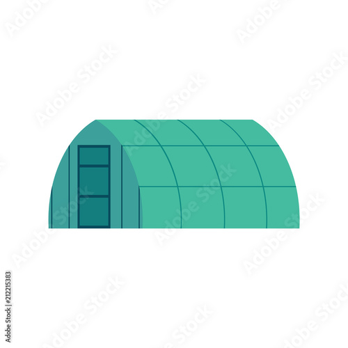 Greenhouse with glass walls for growing vegetables or flowers isolated on white background - farm equipment for year-round cultivation of plants in flat vector illustration.