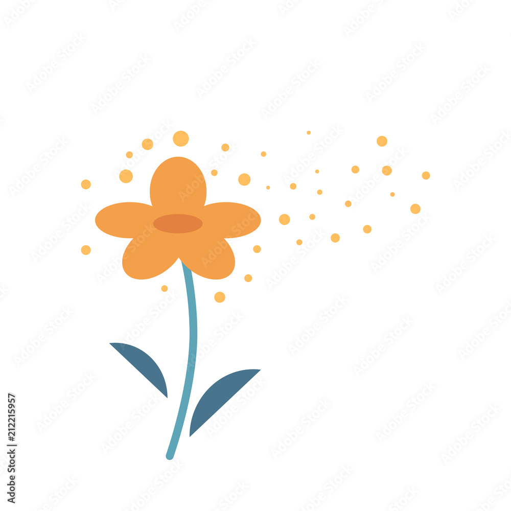Yellow flower producing pollen in atmosphere isolated on white
