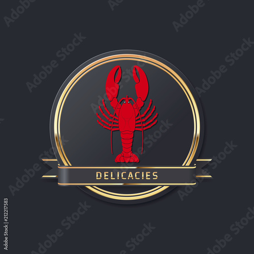 Hochwertiges, edles goldenes Delikatessen oder Feinkost Vektor Logo mit Hummer 