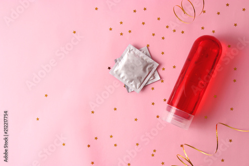an intimate lubricant on a colored background. Intimate gel, comfortable sex.