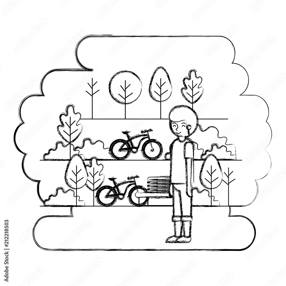 Fototapeta premium man in the park with bicycle vector illustration design