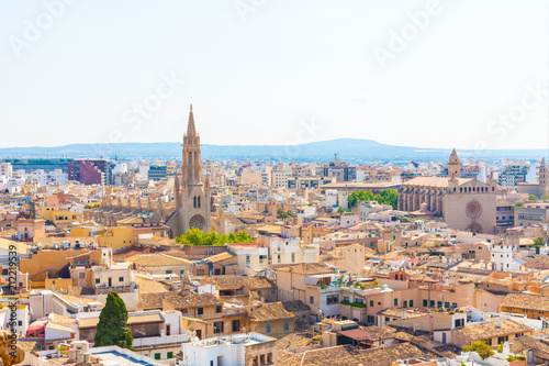 View over the rooftops and the Church of Santa Eulalia from  the terrace of the Cathedral of Santa Maria of Palma, also known as La Seu. Palma, Majorca, Spain © Jeanne Emmel
