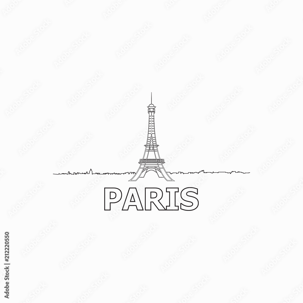 Paris skyline and landmarks silhouette black vector icon. Paris panorama. France