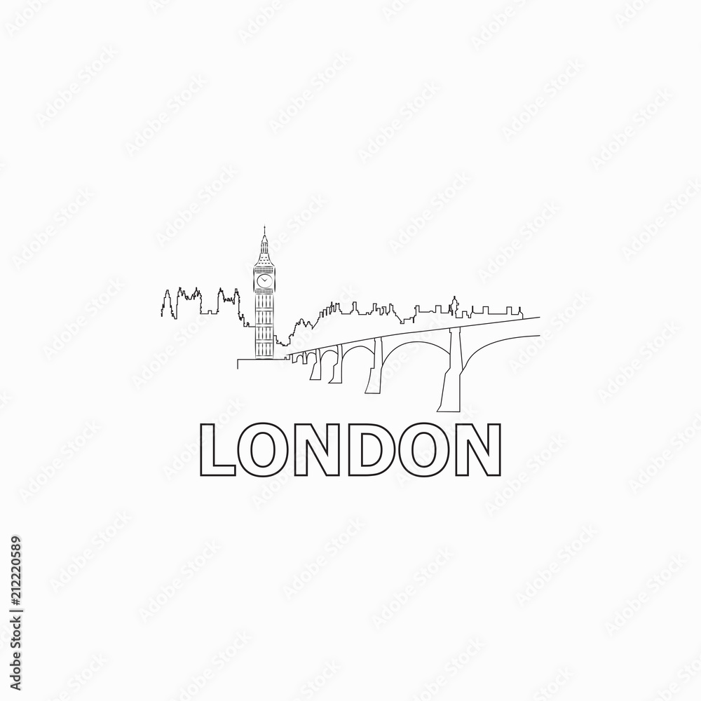 London skyline and landmarks silhouette black vector icon. London panorama. England