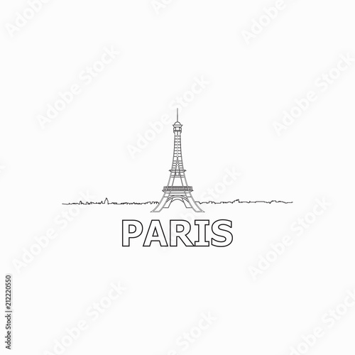 Paris skyline and landmarks silhouette black vector icon. Paris panorama. France