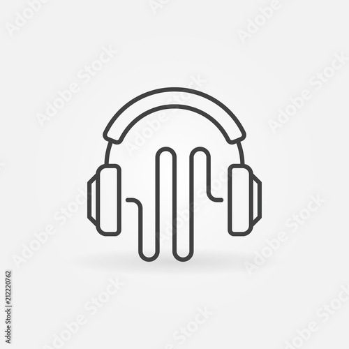 Vector minimal headphones with sound wave icon in line style