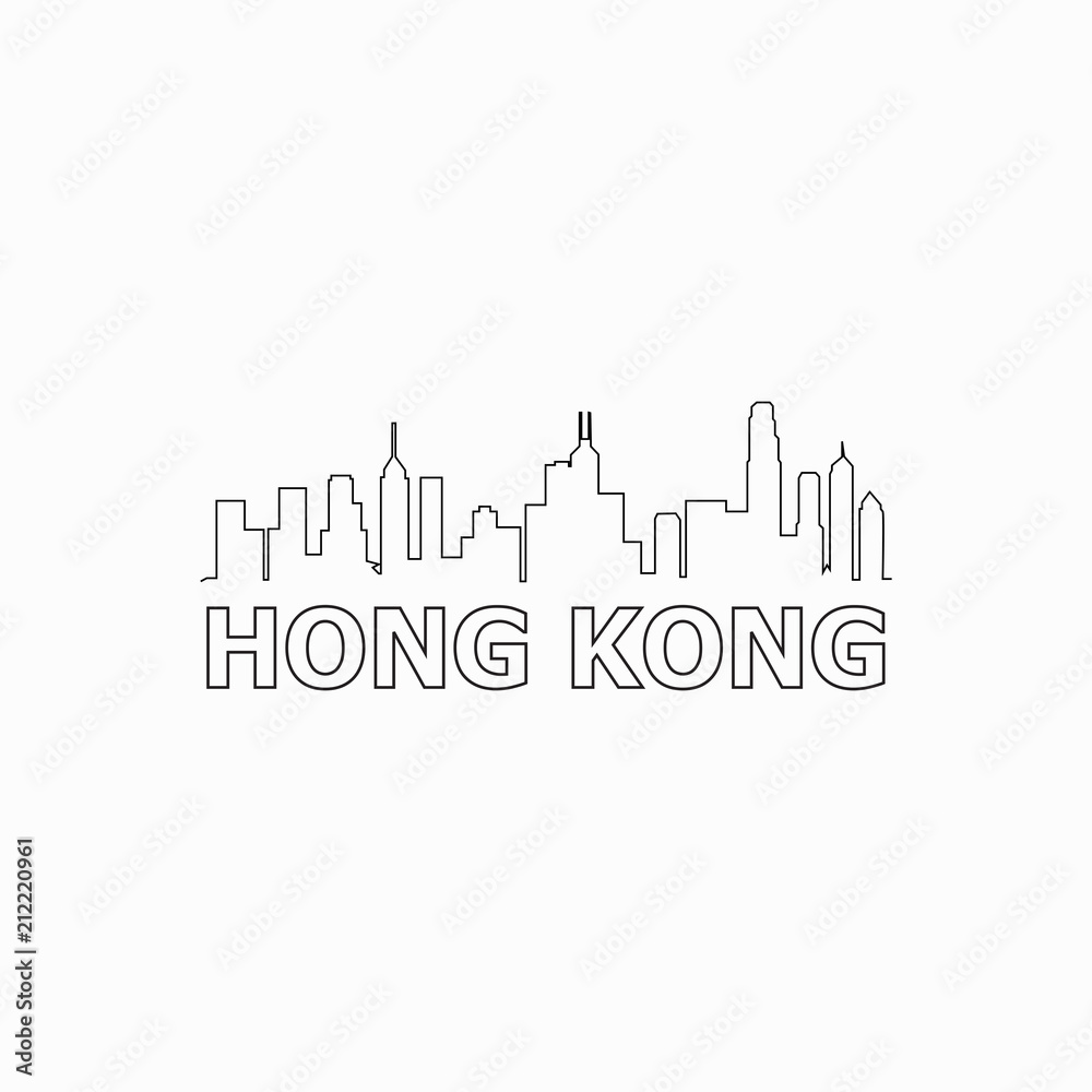 Hong Kong  skyline and landmarks silhouette black vector icon. Hong Kong  panorama. China