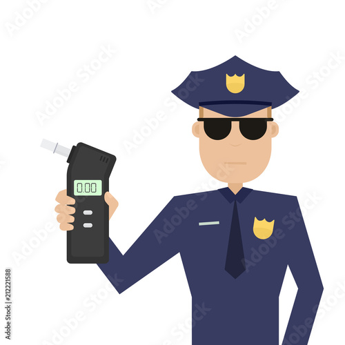 Police officer holding breath alcohol tester